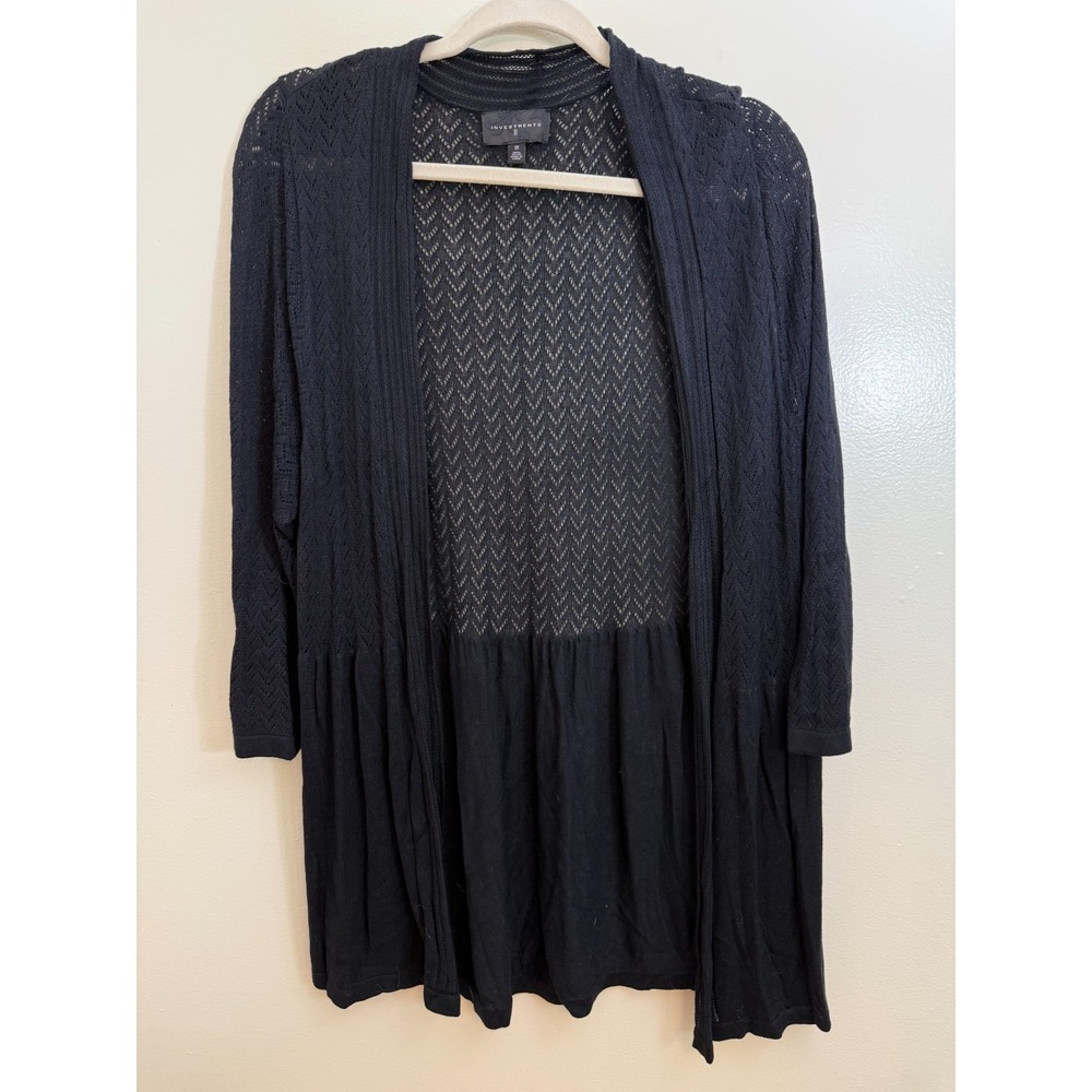Womens Investments II Brand Black cardigan Plus 1X, sweater knit, 3/4 sleeves